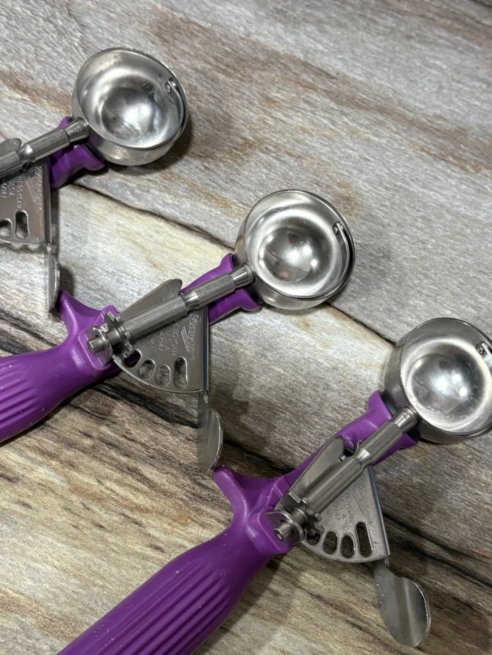 Set of 3 Vollrath 47147 Size 40 Disher Scoop 3/4 oz Stainless Steel Orchid NSF